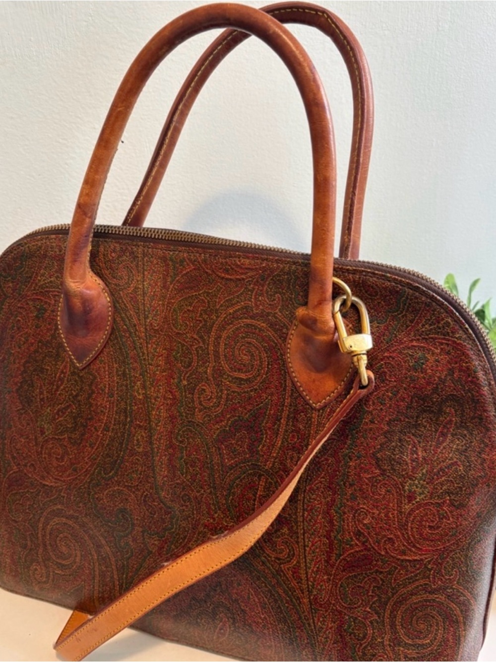 Vintage Etro two- way Leather-Trim Paisley Dome Satchel/Crossbody - Picture 16 of 16